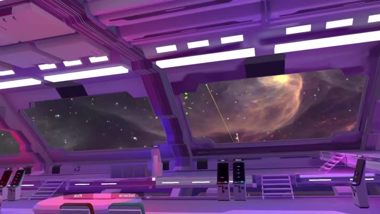 Banquet VR — kosmiczna sala eventowa z panoramą galaktyki