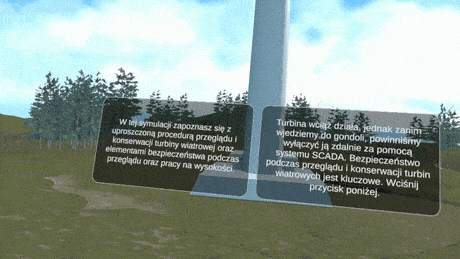 Moduł Turbiny wiatrowe VR — wnętrze gondoli i wirnik, aplikacja Energetyk Przyszłości VR