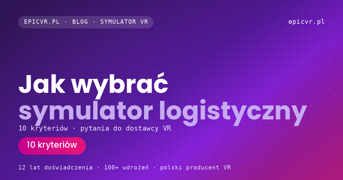 Tytułowy slajd jak wybrać symulator logistyczny napisy na fioletowym tle