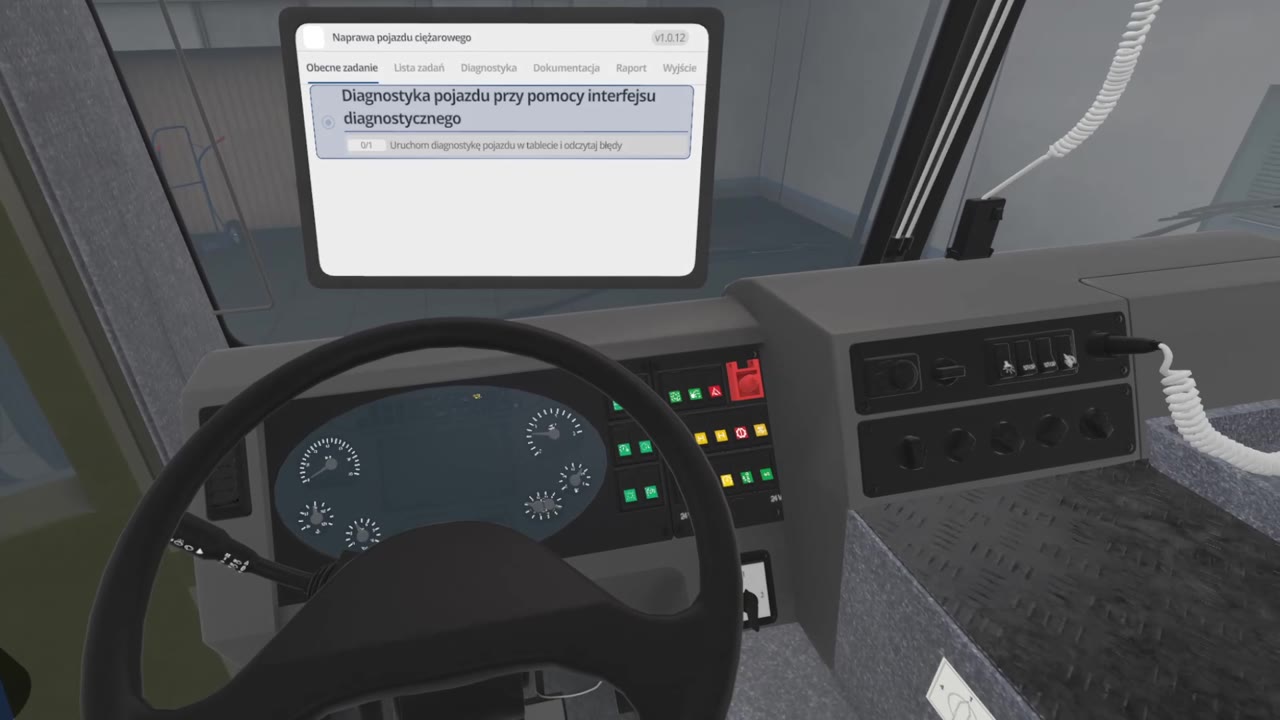 Serwis pojazdu ciężarowego w VR — kabina i kontrolki