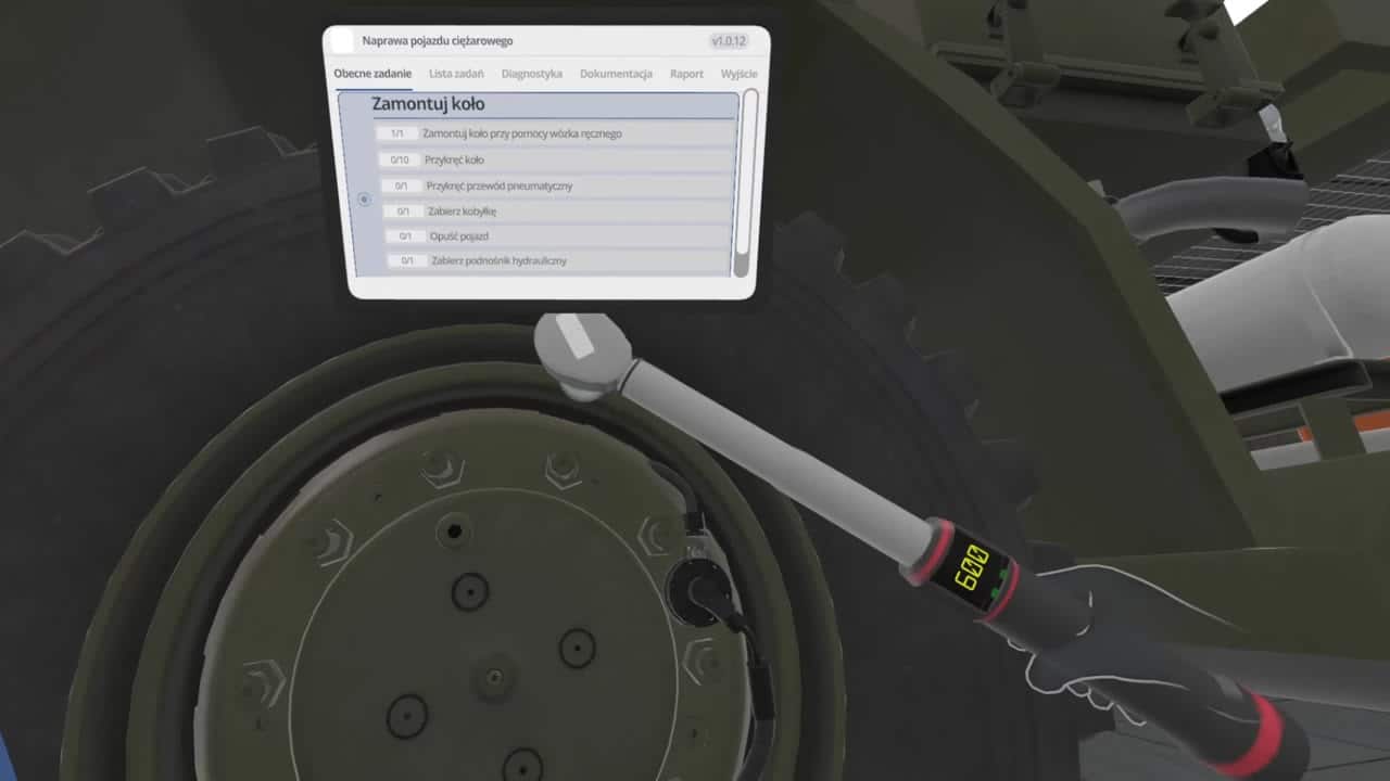 Serwis pojazdu ciężarowego w VR — klucz dynamometryczny